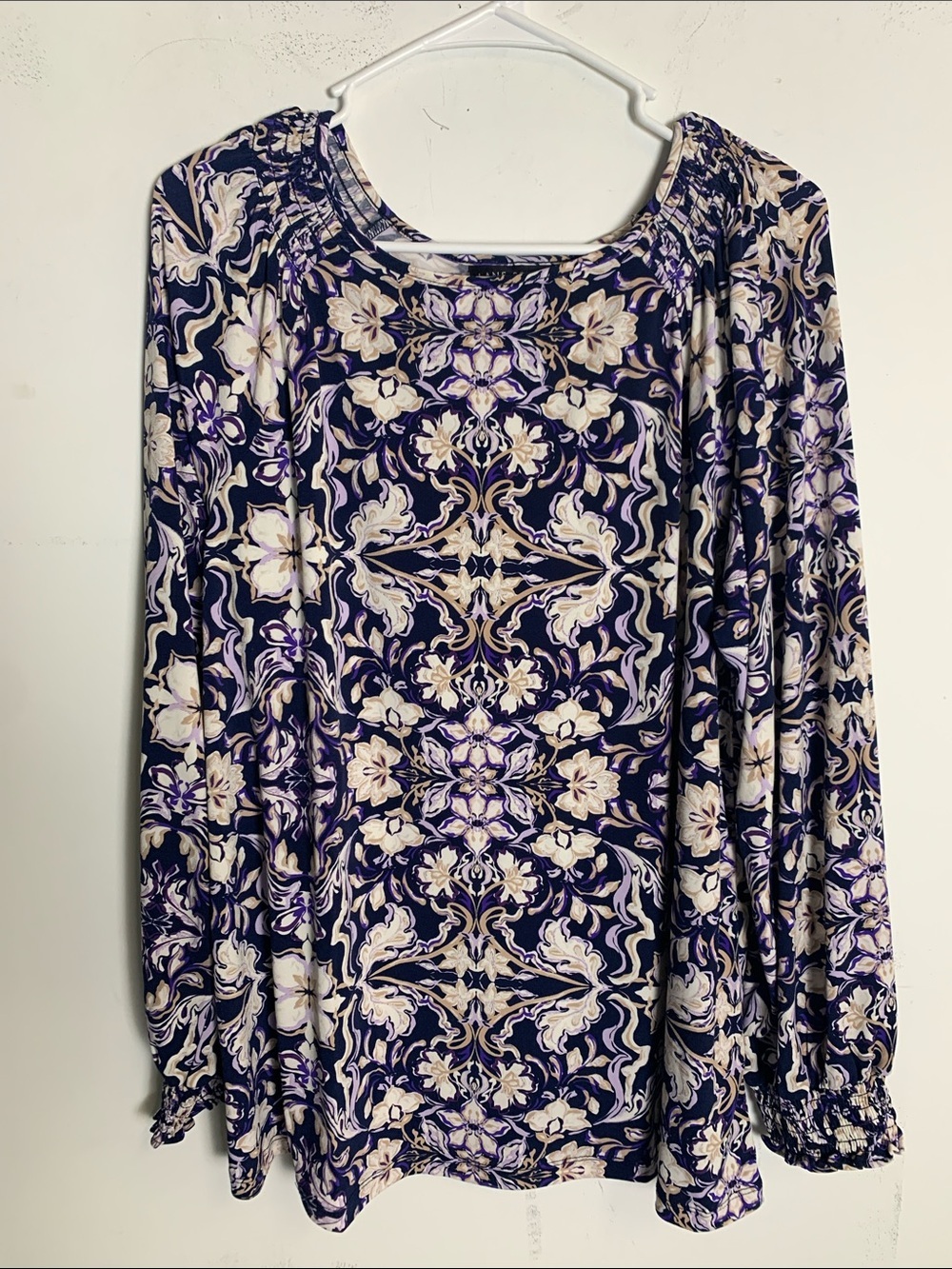 Lane Bryant Navy Floral-Print Long Sleeve Top